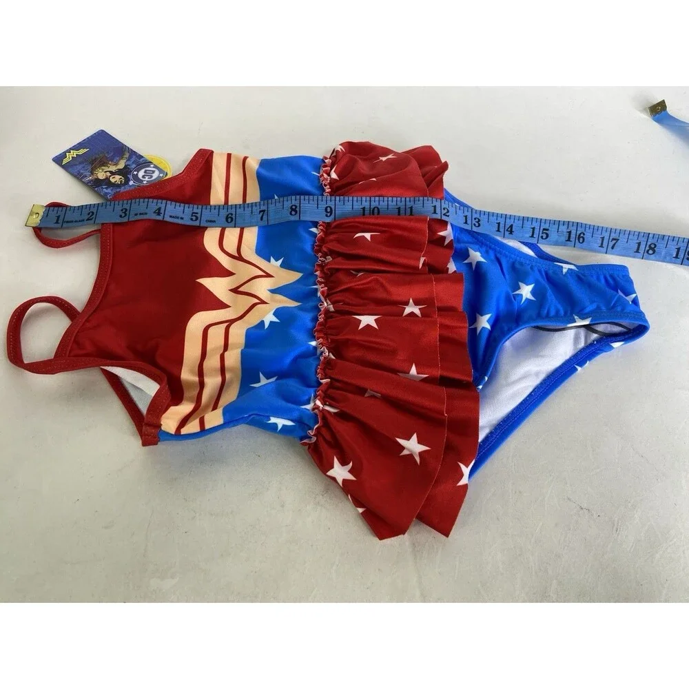 DC Comics Wonder Woman One Piece Ruffle Trim Swimsuit Swimwear Girls Size 4